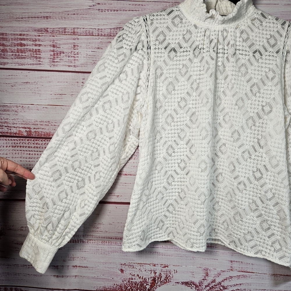 Sezane Shona White Lace Long Sleeve Blouse - Picture 8 of 15